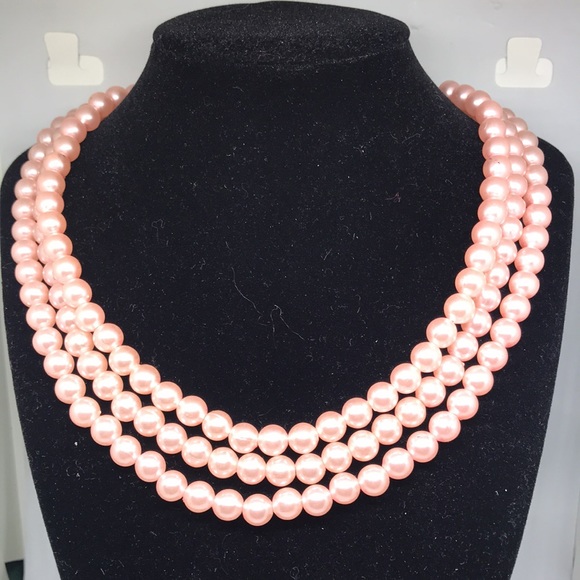 Hong Kong | Vintage | 3 Layer | Faux Pearl | Pink | Necklace | Approx. 17” - Picture 8 of 12